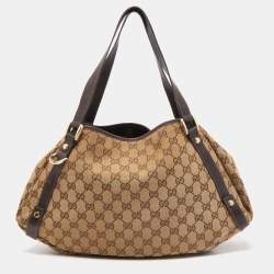 Pre Owned Gucci Beige/Brown GG Canvas and Leather Abbey D-Ring Shoulder Bag