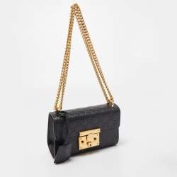 Pre Owned Gucci Black Guccissima Leather Small Padlock Shoulder Bag