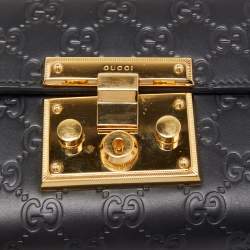 Pre Owned Gucci Black Guccissima Leather Small Padlock Shoulder Bag