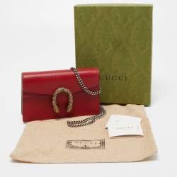 Pre Owned Gucci Red Leather Super Mini Dionysus Chain Bag