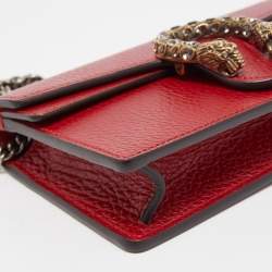 Pre Owned Gucci Red Leather Super Mini Dionysus Chain Bag