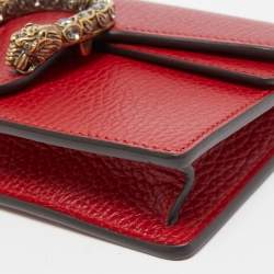 Pre Owned Gucci Red Leather Super Mini Dionysus Chain Bag