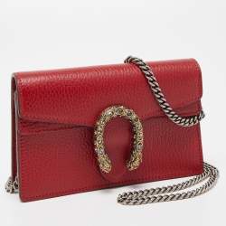 Pre Owned Gucci Red Leather Super Mini Dionysus Chain Bag