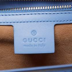 Pre Owned Gucci Light Blue Floral Embroidered Leather Medium Sylvie Top Handle Bag