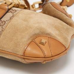 Pre Owned Gucci Beige/Brown Suede, Leather and GG Canvas Jackie O Hobo