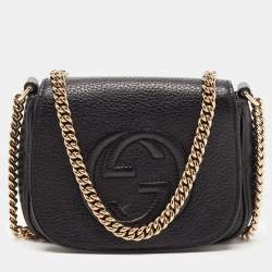 Gucci Black Leather Soho Flap Chain Crossbody Bag