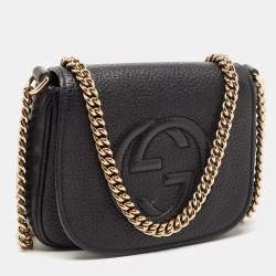 Gucci Black Leather Soho Flap Chain Crossbody Bag