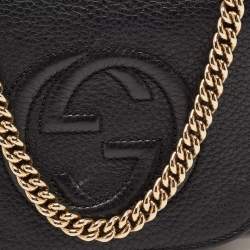 Gucci Black Leather Soho Flap Chain Crossbody Bag