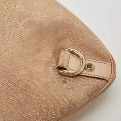 Pre Owned Gucci Rose Gold/Beige GG Canvas and Leather Medium Abbey D-Ring Hobo
