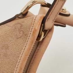 Pre Owned Gucci Rose Gold/Beige GG Canvas and Leather Medium Abbey D-Ring Hobo