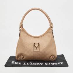 Pre Owned Gucci Rose Gold/Beige GG Canvas and Leather Medium Abbey D-Ring Hobo