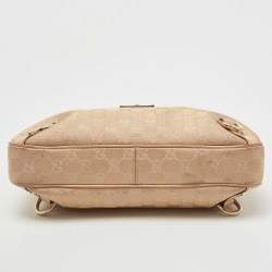 Pre Owned Gucci Rose Gold/Beige GG Canvas and Leather Medium Abbey D-Ring Hobo