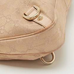 Pre Owned Gucci Rose Gold/Beige GG Canvas and Leather Medium Abbey D-Ring Hobo