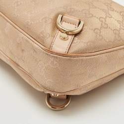 Pre Owned Gucci Rose Gold/Beige GG Canvas and Leather Medium Abbey D-Ring Hobo