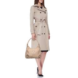 Pre Owned Gucci Rose Gold/Beige GG Canvas and Leather Medium Abbey D-Ring Hobo