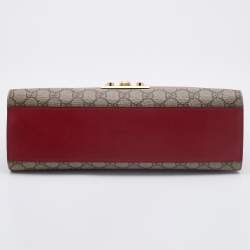 Pre Owned Gucci Red/Beige GG Supreme Coated Canvas Medium Padlock Shoulder Bag