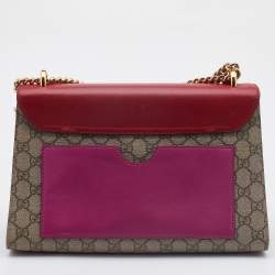Pre Owned Gucci Red/Beige GG Supreme Coated Canvas Medium Padlock Shoulder Bag