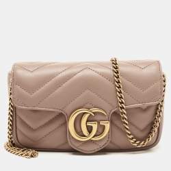 Gucci Old Rose Matelassé Leather Super Mini GG Marmont Shoulder Bag