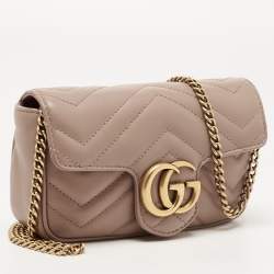 Gucci Old Rose Matelassé Leather Super Mini GG Marmont Shoulder Bag