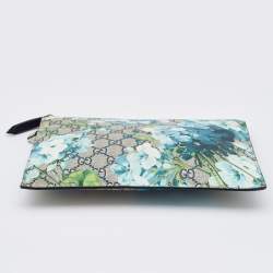 Pre Owned Gucci Blue/Beige GG Supreme Canvas Blooms Zip Pouch