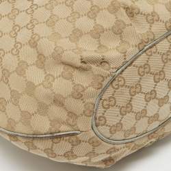 Pre Owned Gucci Beige/Light Green GG Canvas and Leather Medium Pelham Hobo 