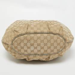 Pre Owned Gucci Beige/Light Green GG Canvas and Leather Medium Pelham Hobo 