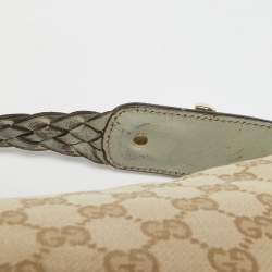 Pre Owned Gucci Beige/Light Green GG Canvas and Leather Medium Pelham Hobo 