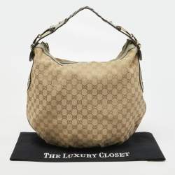 Pre Owned Gucci Beige/Light Green GG Canvas and Leather Medium Pelham Hobo 
