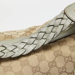 Pre Owned Gucci Beige/Light Green GG Canvas and Leather Medium Pelham Hobo 