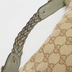 Pre Owned Gucci Beige/Light Green GG Canvas and Leather Medium Pelham Hobo 