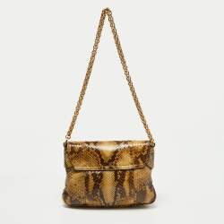 Pre Owned Gucci Beige/Brown Python Chain Shoulder Bag