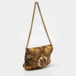 Pre Owned Gucci Beige/Brown Python Chain Shoulder Bag