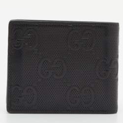 مملوكة مسبقًا Gucci Black Perforated GG Embossed Leather Bifold Wallet