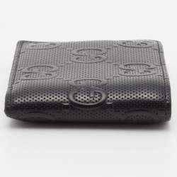 مملوكة مسبقًا Gucci Black Perforated GG Embossed Leather Bifold Wallet