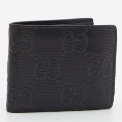 مملوكة مسبقًا Gucci Black Perforated GG Embossed Leather Bifold Wallet