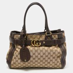 Gucci Large Bree Beige/Ebony GG Canvas Leather Tote Bag w/charm -  MyDesignerly