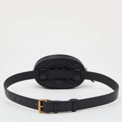 Pre Owned Gucci Black Matelassé Leather GG Marmont Belt Bag