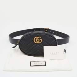 Pre Owned Gucci Black Matelassé Leather GG Marmont Belt Bag