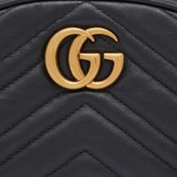 Pre Owned Gucci Black Matelassé Leather GG Marmont Belt Bag