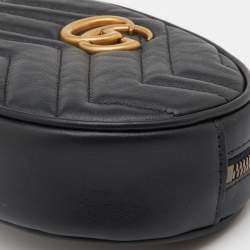Pre Owned Gucci Black Matelassé Leather GG Marmont Belt Bag