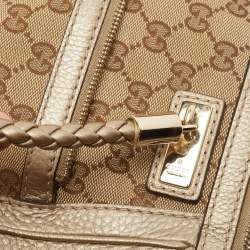 Pre Owned Gucci Beige/Metallic Beige GG Canvas and Leather Small Bella Tote