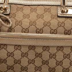 Pre Owned Gucci Beige/Metallic Beige GG Canvas and Leather Small Bella Tote
