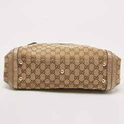 Pre Owned Gucci Beige/Metallic Beige GG Canvas and Leather Small Bella Tote