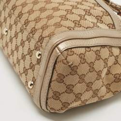 Pre Owned Gucci Beige/Metallic Beige GG Canvas and Leather Small Bella Tote
