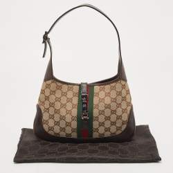 Pre Owned Gucci Brown/Beige GG Canvas and Leather Jackie O Hobo