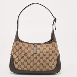 Pre Owned Gucci Brown/Beige GG Canvas and Leather Jackie O Hobo