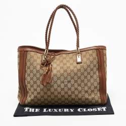 Pre Owned Gucci Beige/Brown GG Canvas and Leather Bella Tote