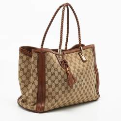 Pre Owned Gucci Beige/Brown GG Canvas and Leather Bella Tote