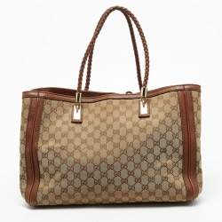 Pre Owned Gucci Beige/Brown GG Canvas and Leather Bella Tote