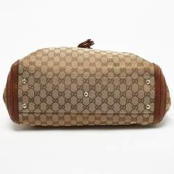 Pre Owned Gucci Beige/Brown GG Canvas and Leather Bella Tote